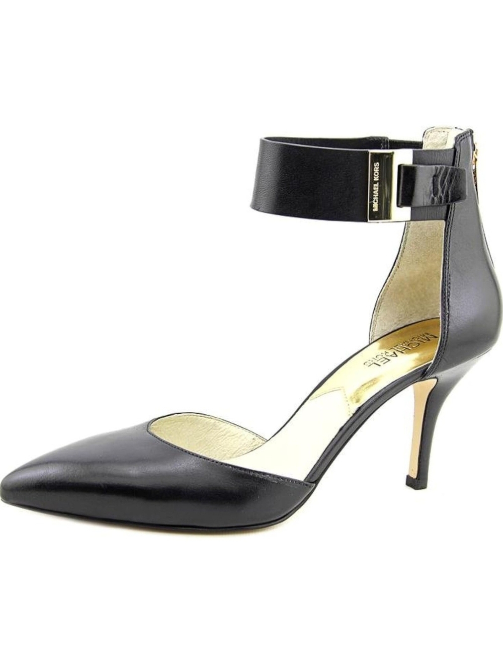 👠 MICHAEL Michael Kors Black Leather Ankle-Strap Pointed-Toe "Guiliana" Heels